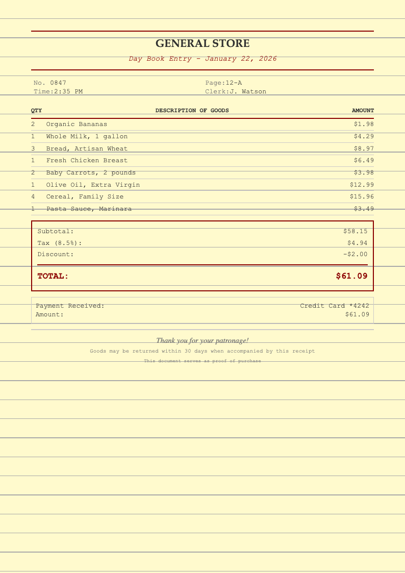 Vintage ledger receipt